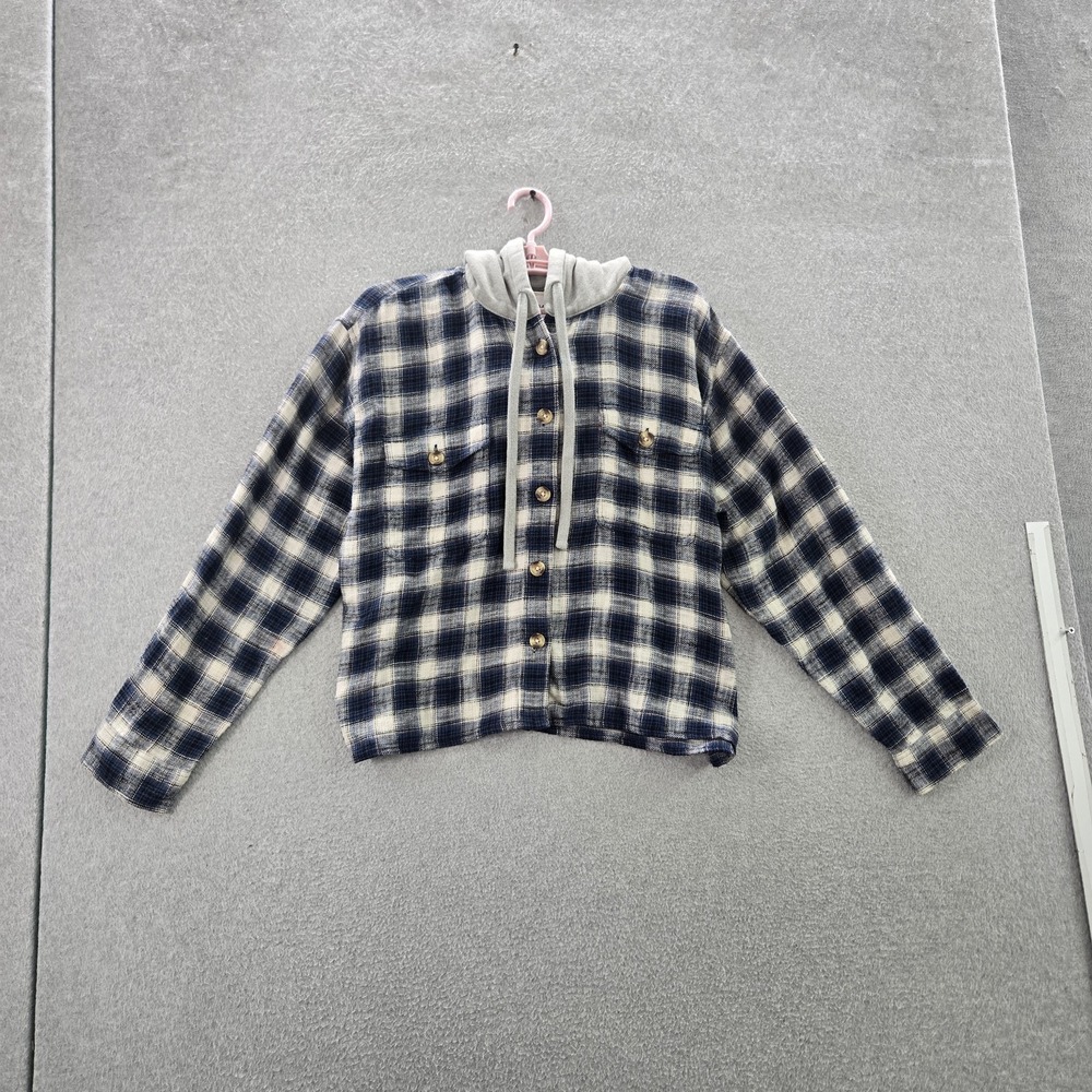 Lucky Brand Women Button Up Shirt M Blue Plaid Western Collared READ